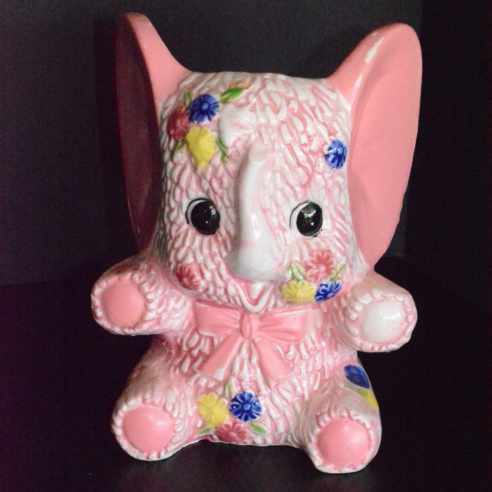 Vintage Napcoware Japan Pink Baby Anthropomorphic Elephant Ceramic Planter 6"